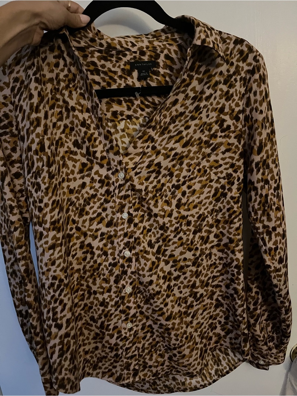 Ann Taylor XS Leopard Print Button-Down Blouse - Brown/Multi